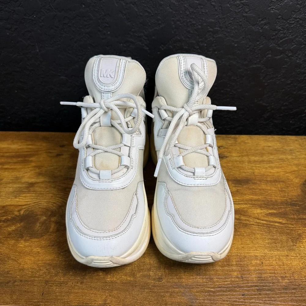 Michael Kors Olympia SG20B White Leather Textile Platform Sneaker Womens 7M